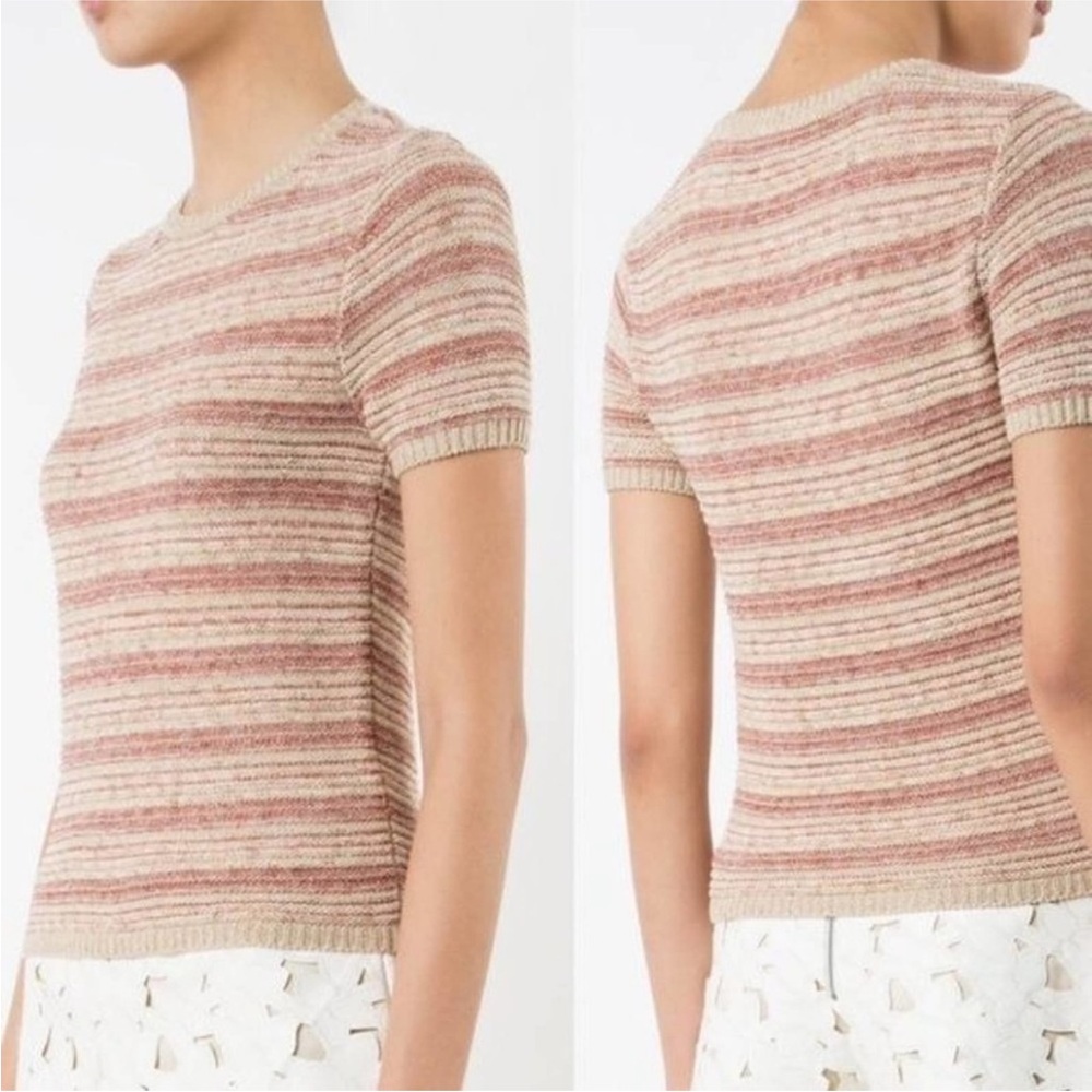 Alice + Olivia Top Knit Baylor Short Sleeve Textured Stripe Sweater - Picture 2 of 5